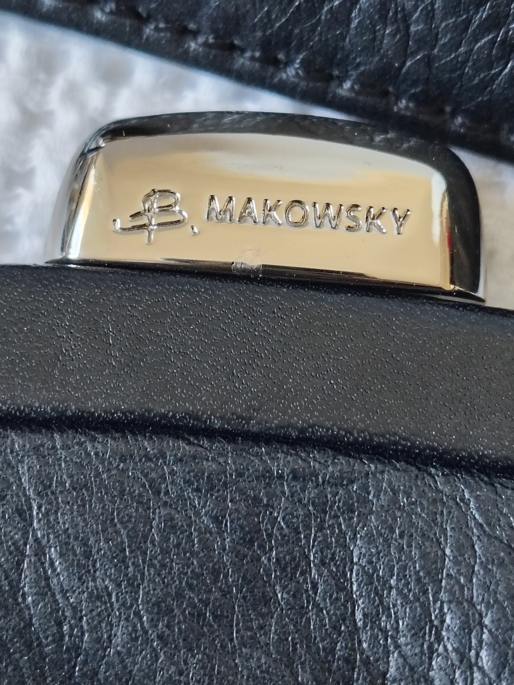 B Makowsky Black Leather Crossbody with Silver Hardware. - Picture 7 of 13
